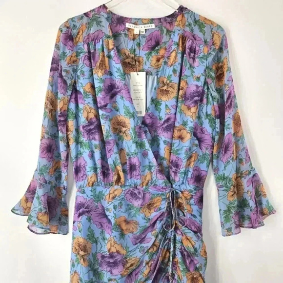 NWT Veronica Beard Sean Floral Printed Ruched Silk Dress Size 8 - Picture 4 of 11